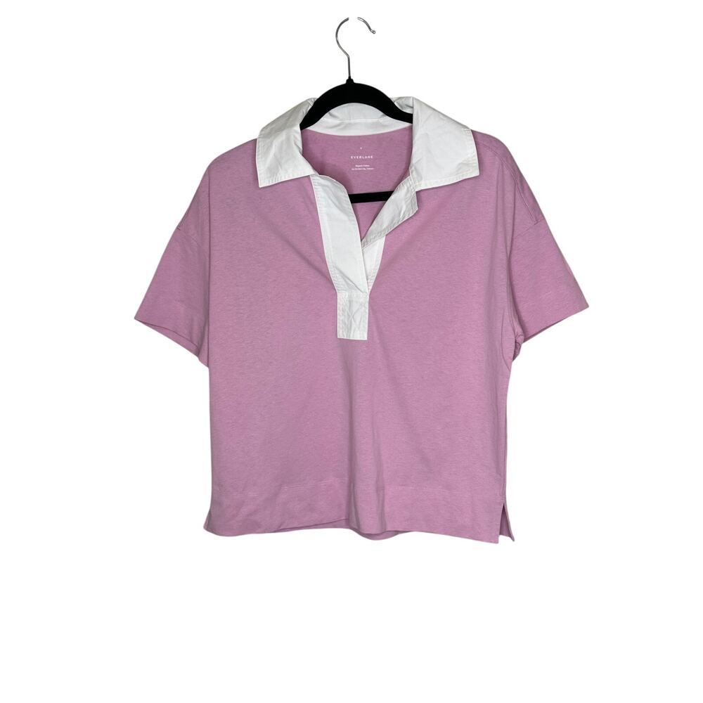 Everlane NWOT Purple White Organic Cotton Retro Jersey Polo Shirt Relaxed XS